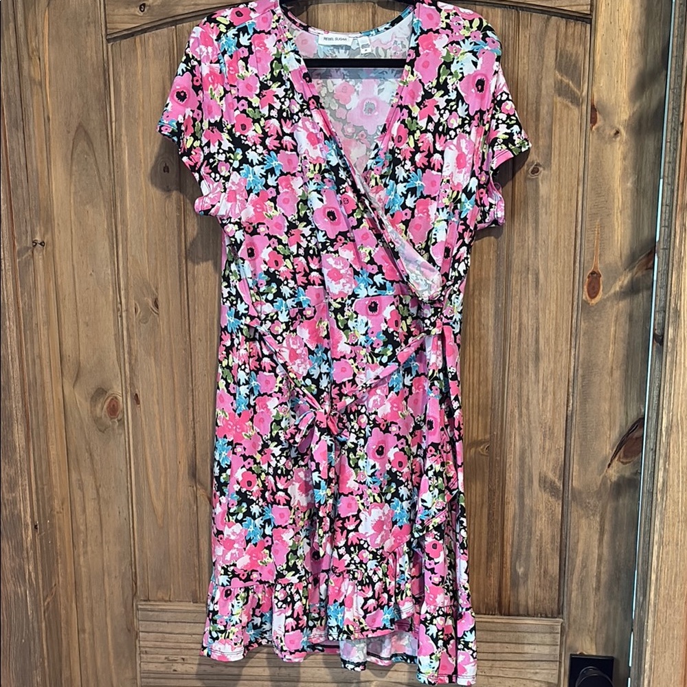 Rebel Sugar Floral Dress in Pink and Gray